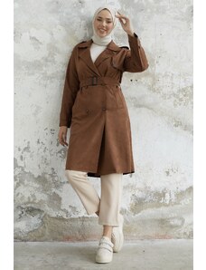 InStyle Minka Belted Scuba Suede Trench - Tan