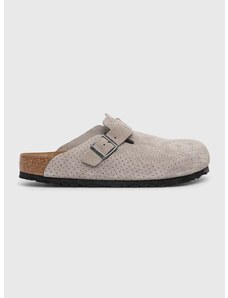 Semišové pantofle Birkenstock Boston pánské, šedá barva, 1027040