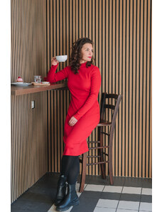 Šaty Laura ze silnějšího žebrovaného úpletu červené
