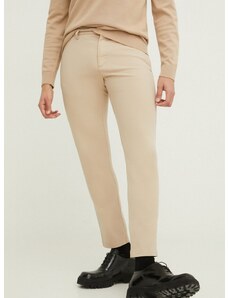 Kalhoty HUGO pánské, béžová barva, přiléhavé, 50468314