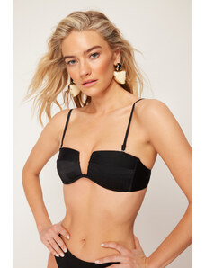 Trendyol Black Strapless Glitter Bikini Top