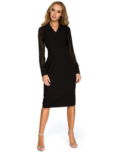 Šifonové šaty s rukávy černé model 15099026 - STYLOVE
