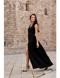 Dámské dlouhé šaty SUK0407 Černá se třpytem - Roco Fashion