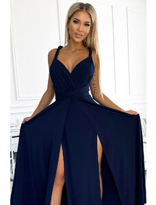 numoco Tmavě modré elegantní dlouhé dámské šaty s různými způsoby vázání 509-1