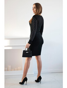 K-Fashion Pletené šaty s ozdobným vzorem z kubické zirkonie černé