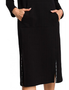 Dámské pletené midi šaty s pruhy s logy M688 černé - MOE