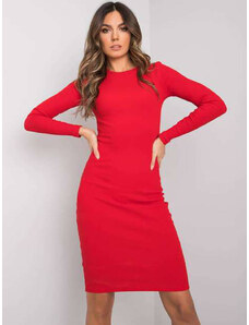 Factory Price Červené vypasované žebrované šaty s kulatým výstřihem (5131-09)