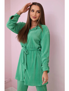 K-Fashion Plisovaná souprava košilové + kalhoty zelený