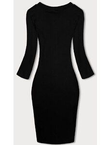 Factory Price Černé dámské vypasované žebrované šaty s kulatým výstřihem (5131)