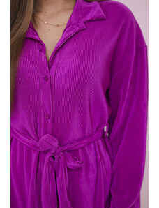 K-Fashion Plisovaná souprava košilové + kalhoty tmavě fialová