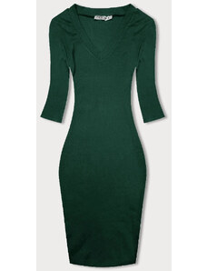 Factory Price Vypasované žebrované dámské šaty v lahvově zelené barvě (5579-38)