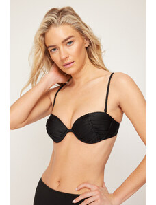 Trendyol Black Balconette Draped Bikini Top