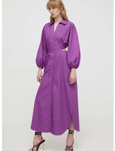Bavlněné šaty Twinset fialová barva, maxi