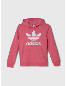 Dětská mikina adidas Originals TREFOIL HOODIE růžová barva, s kapucí, s potiskem