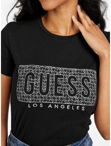 Guess dámské tričko Rita černé s vyšívaným logem