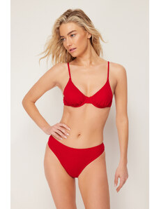Trendyol Red Balconette Textured Bikini Top