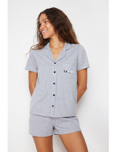 Trendyol Gray Cotton Animal Printed Knitted Pajamas Set