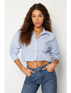 Trendyol Blue Striped Low Sleeve Crop Woven Shirt