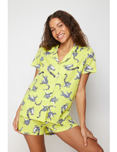 Trendyol Green 100% Cotton Animal Pattern Knitted Pajamas Set