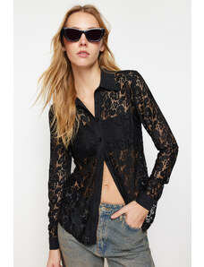 Trendyol Black Lace Fitted/Waist Woven Shirt