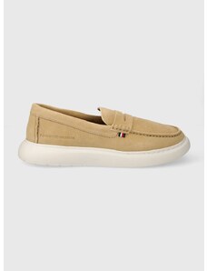 Semišové mokasíny Tommy Hilfiger TOMMY HILFIGER HYBRID LOAFER pánské, béžová barva, FM0FM04440