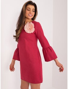 Fashionhunters Tmavě růžové vlněné koktejlové šaty