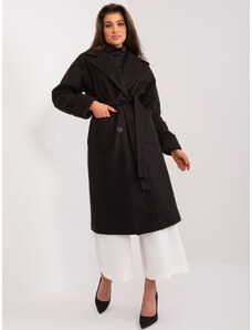Fashionhunters Černý kašmírový kabát s páskem
