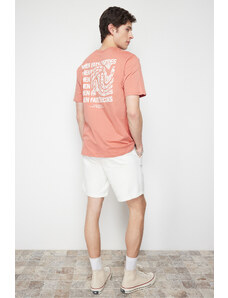Trendyol Pale Pink Relaxed/Comfortable Cut Text Printed Short Sleeve 100% Cotton T-Shirt