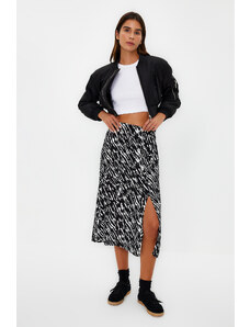 Trendyol White Slit Detail Viscose Fabric A-line Patterned Midi Woven Skirt