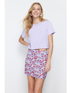 Trendyol Purple Floral Mini Woven Skirt