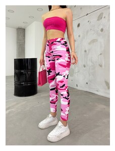 BİKELİFE Pink Camouflage Pattern Gabardine Leggings Trousers