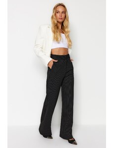 Trendyol Black Striped Straight Fit High Waist Knitted Pants