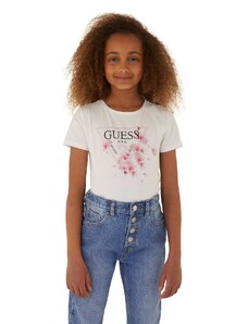 Dívčí tričko s krátkým rukávem s třpytivým efektem GUESS, bílé BLOSSOM