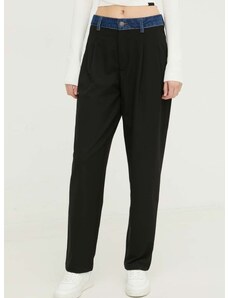 Kalhoty Desigual dámské, černá barva, jednoduché, high waist