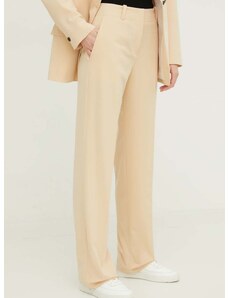 Kalhoty HUGO dámské, béžová barva, široké, high waist, 50509437