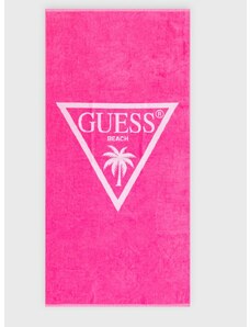 Bavlněný ručník Guess růžová barva