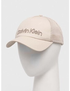 Bavlněná baseballová čepice Calvin Klein béžová barva, s aplikací, K50K510334