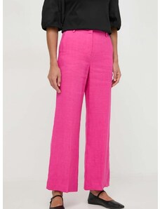 Plátěné kalhoty Weekend Max Mara růžová barva, široké, high waist