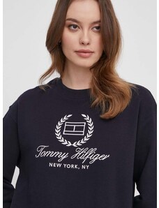 Bavlněná mikina Tommy Hilfiger dámská, tmavomodrá barva, s aplikací