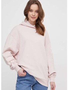 Bavlněná mikina Calvin Klein Jeans dámská, růžová barva, s kapucí, s aplikací
