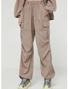 Kalhoty UGG dámské, béžová barva, široké, high waist, 1152866