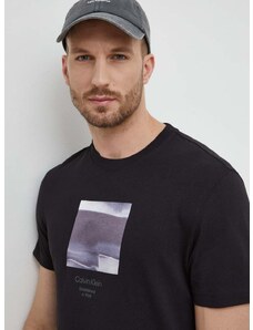 Bavlněné tričko Calvin Klein černá barva, s potiskem, K10K112488
