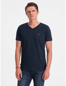 Ombre Clothing Pánské tričko V-NECK s elastanem - tmavě modré V2 OM-TSCT-0106