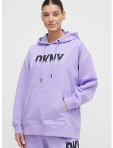 Mikina Dkny dámská, fialová barva, s kapucí, potiskem, DP3T9624