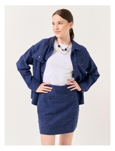Jimmy Key Navy Blue High Waist Mini Tweed Skirt