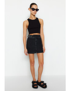 Trendyol Black Accessory Detailed Mini Normal Waist Denim Skirt