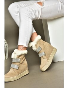 Fox Shoes R602891602 Women's Beige Suede Wedge Heels Boots