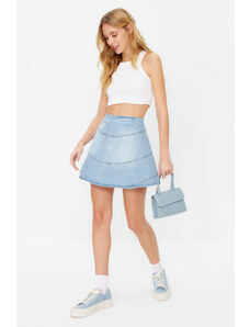 Trendyol Blue Flounce High Waist Mini Denim Skirt