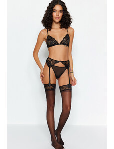 Trendyol Black Lace Garter and Stockings Knitted Underwear Set