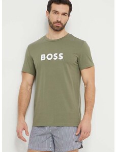 Bavlněné tričko BOSS zelená barva, s potiskem, 50503276